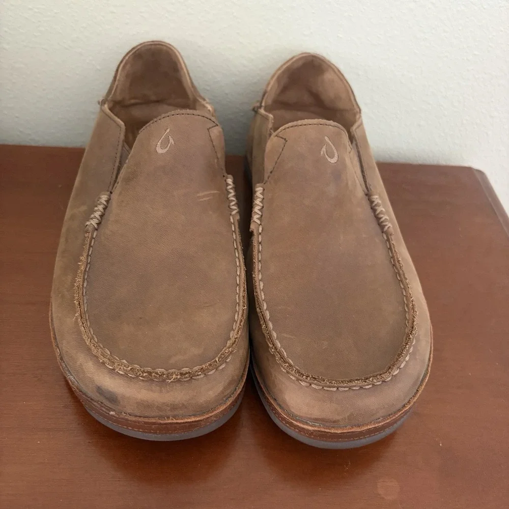 Olukai Moloa Slip On Men 9.5 Brown Leather Casual Loafer 10128-2733 Outdoor